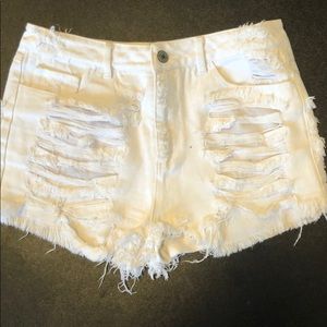 White ripped cut off high waisted short